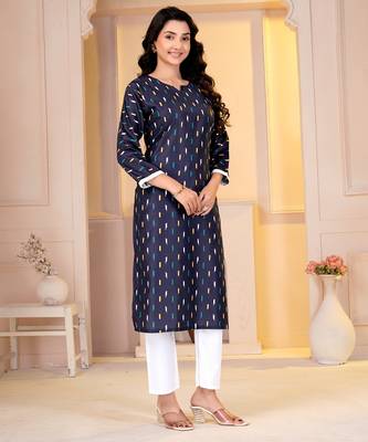 Navy blue digital printed muslin straight kurta with bottom 3