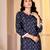 Navy blue digital printed muslin straight kurta with bottom