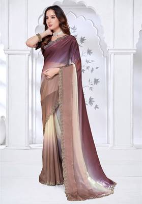designer brown wine handwork zarkan border work silk blend saree 3