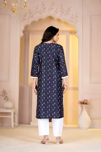 Navy blue digital printed muslin straight kurta with bottom