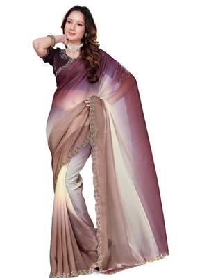 designer brown wine handwork zarkan border work silk blend saree 5
