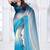 designer sky blue handwork zarkan border work silk blend saree