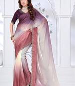 designer brown wine handwork zarkan border work silk blend saree