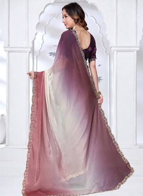 designer brown wine handwork zarkan border work silk blend saree 3