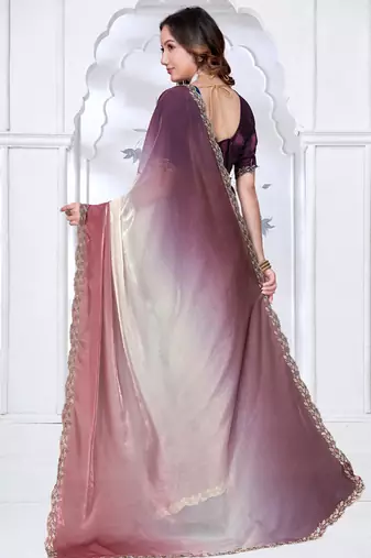 designer brown wine handwork zarkan border work silk blend saree