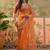 Orange floral sequinned organza heavy work saree