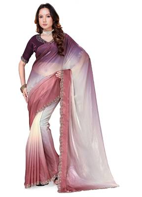 designer brown wine handwork zarkan border work silk blend saree 5