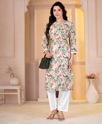 Sea green digital printed muslin straight kurta with bottom 1