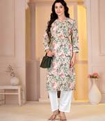 Sea green digital printed muslin straight kurta with bottom