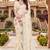 designer off white handwork zarkan foil print silk blend saree