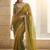Green embroidered sarees with unstitched blouse piece
