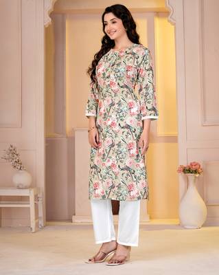 Sea green digital printed muslin straight kurta with bottom 3