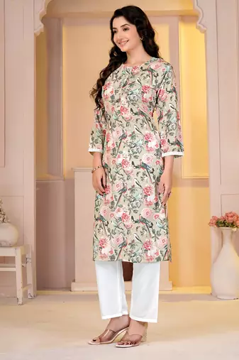 Sea green digital printed muslin straight kurta with bottom