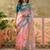 Pink ethnic motifs sequinned organza designer saree