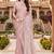 designer dusty peach handwork zarkan foil print silk blend saree