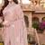 designer dusty peach handwork zarkan foil print silk blend saree