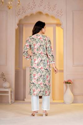 Sea green digital printed muslin straight kurta with bottom 5