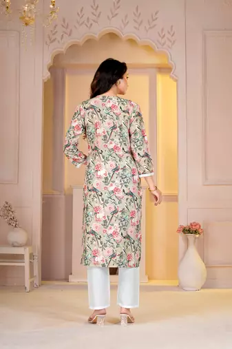 Sea green digital printed muslin straight kurta with bottom