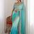 Turquoise embellished sarees stitched blouse