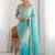 Turquoise embellished sarees stitched blouse