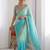 Turquoise embellished sarees stitched blouse