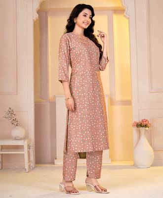 Light brown digital printed muslin straight kurta with bottom 2