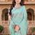 designer sky blue handwork zarkan foil print silk blend saree