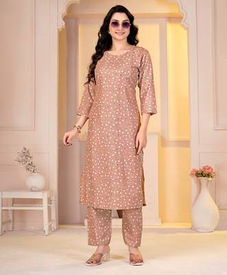 Light brown digital printed muslin straight kurta with bottom 3