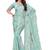 designer sky blue handwork zarkan foil print silk blend saree
