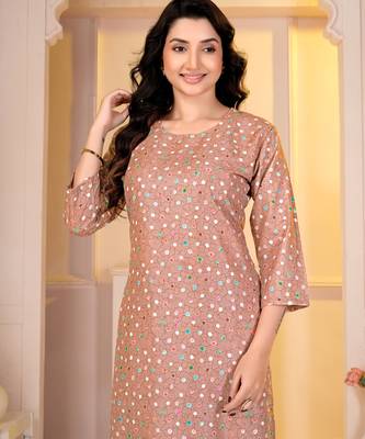 Light brown digital printed muslin straight kurta with bottom 4