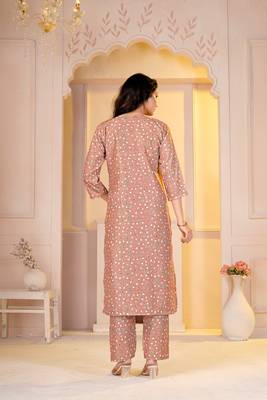 Light brown digital printed muslin straight kurta with bottom 5