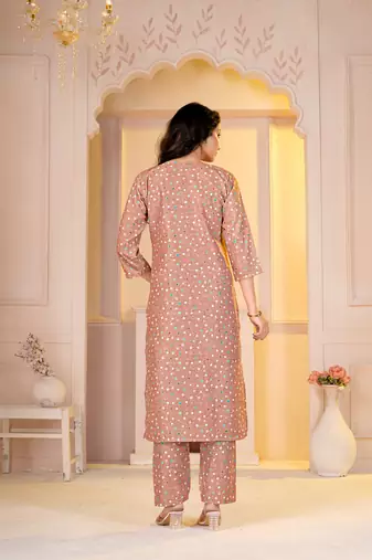 Light brown digital printed muslin straight kurta with bottom