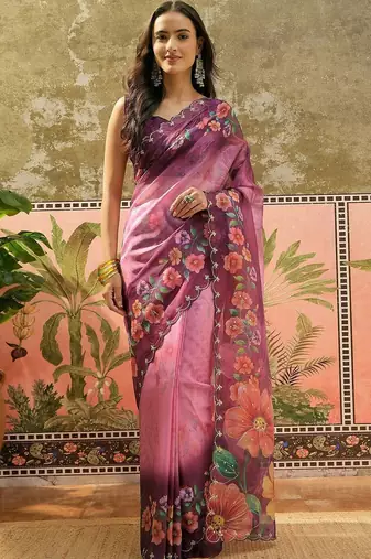 Multicolor floral organza saree