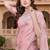designer dusty pink handwork zarkan foil print silk blend saree