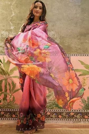 Multicolor floral organza saree