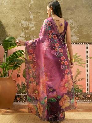 Multicolor floral organza saree 3