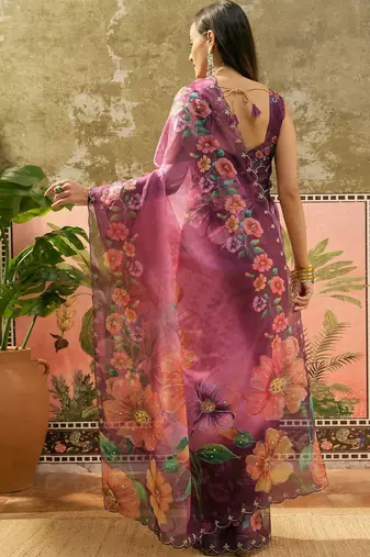 Multicolor floral organza saree