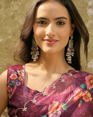 Multicolor floral organza saree 4
