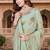 designer dusty pista handwork zarkan foil print silk blend saree