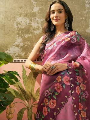 Multicolor floral organza saree 5