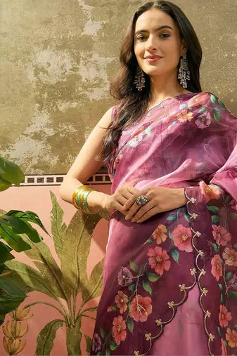 Multicolor floral organza saree