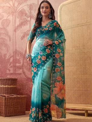 Multicolor floral sequinned organza designer saree 1