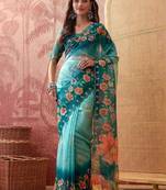 Multicolor floral sequinned organza designer saree