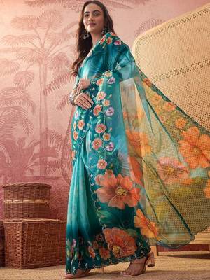 Multicolor floral sequinned organza designer saree 2