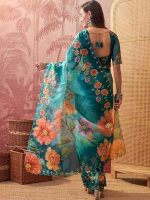 Multicolor floral sequinned organza designer saree 3