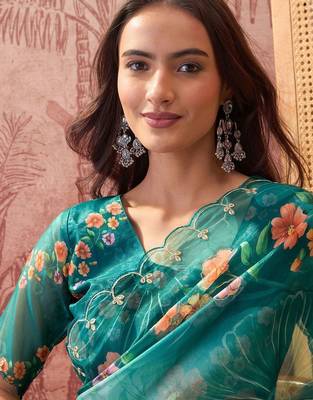 Multicolor floral sequinned organza designer saree 4