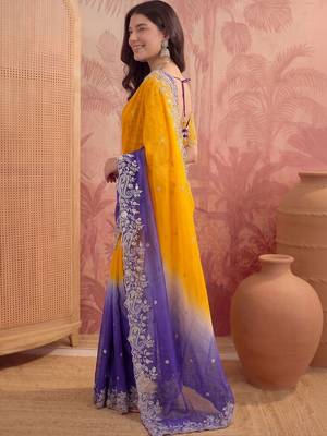 Multicolor ombre embroidered poly chiffon saree 2