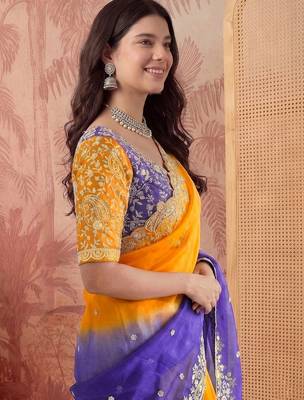 Multicolor ombre embroidered poly chiffon saree 3