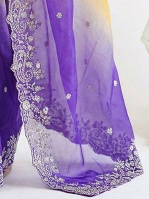 Multicolor ombre embroidered poly chiffon saree 5