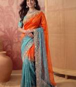 Multicolor ombre embroidered poly chiffon saree